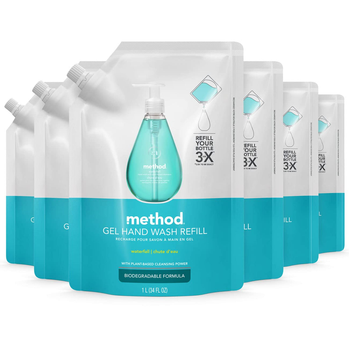 Method Gel Hand Soap Refill, Waterfall Scent, Biodegradable, 34 Fl Oz (Pack Of 6)