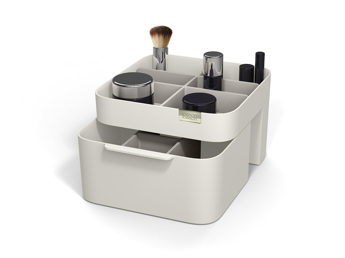 Joseph Joseph Makeup Organizer with Drawer, Medium Cream Cosmetic Storage, Stylish Design