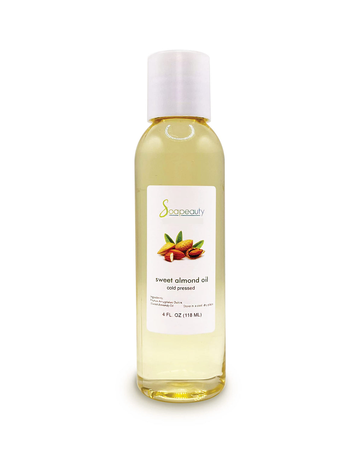 Soapeauty Sweet Almond Oil - 100% Pure Cold Pressed Carrier Oil for Skin, Hair & Soap Making, 4 fl