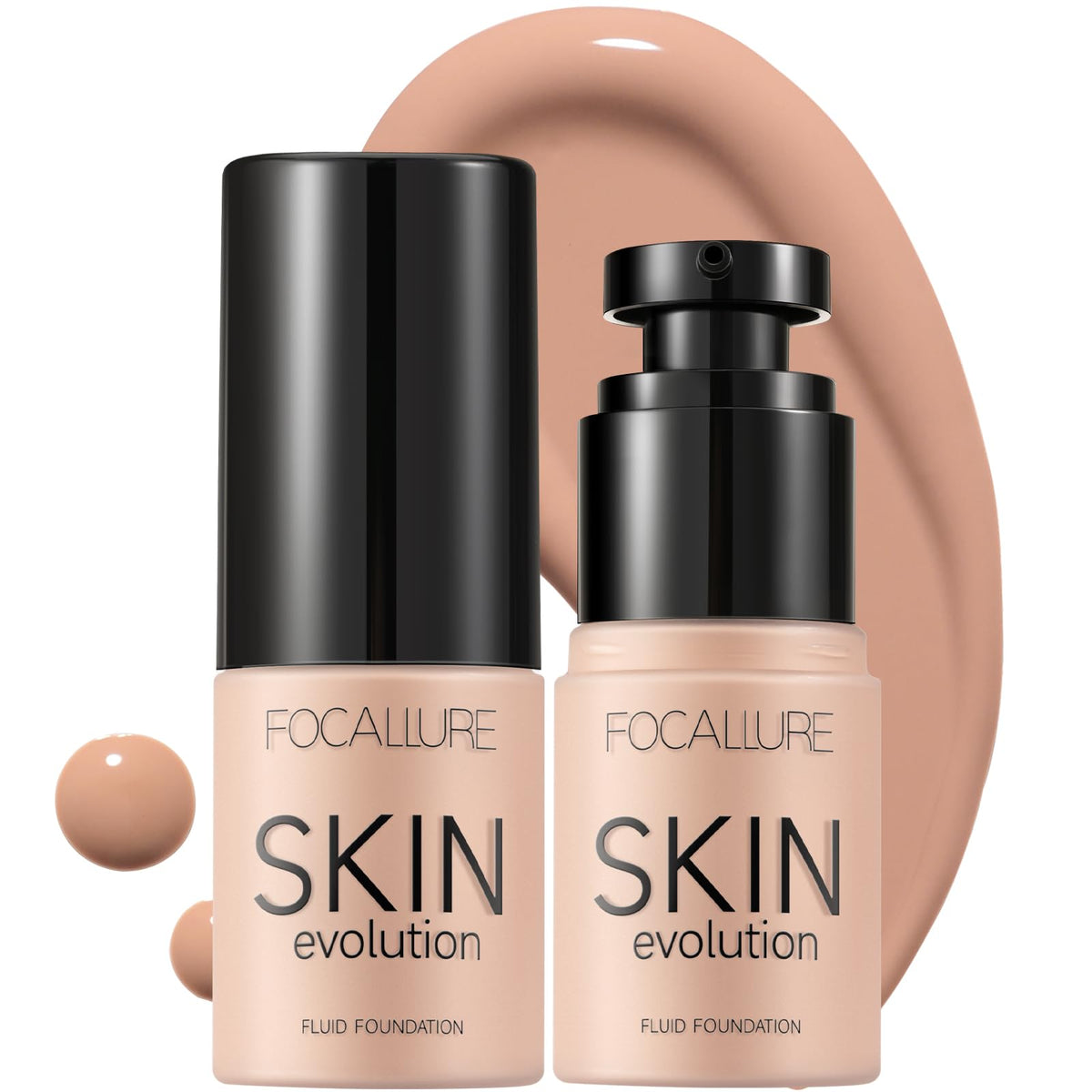 Focallure Liquid Foundation & Concealer, Full Coverage, Waterproof, Oil-Control, Warm Beige, 2 Pack