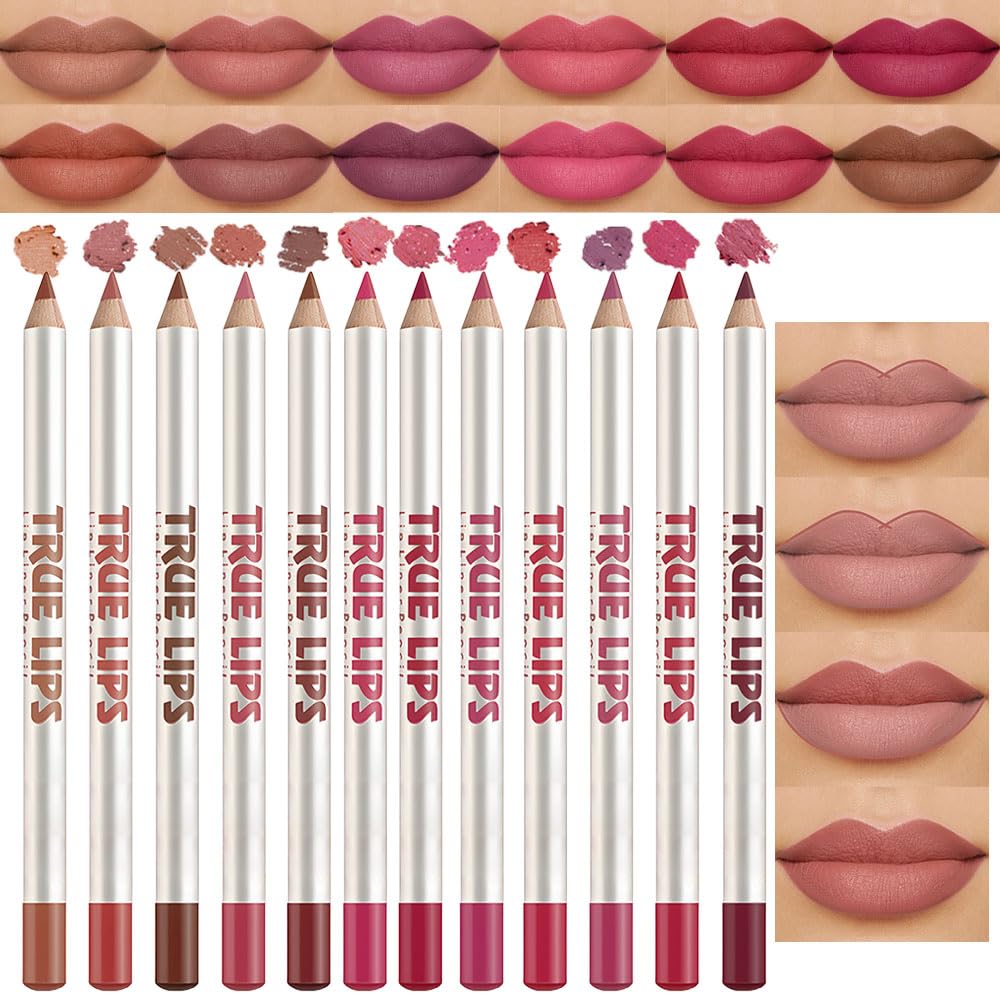 Wantuoluo 12 Pcs Nude Brown Lip Liner Set - Waterproof, Easy Apply & Remove For Daily Makeup