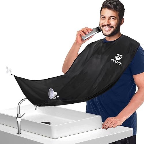 Aksice Beard Bib Apron - Waterproof Grooming Cape For Men With Suction Cups, Black