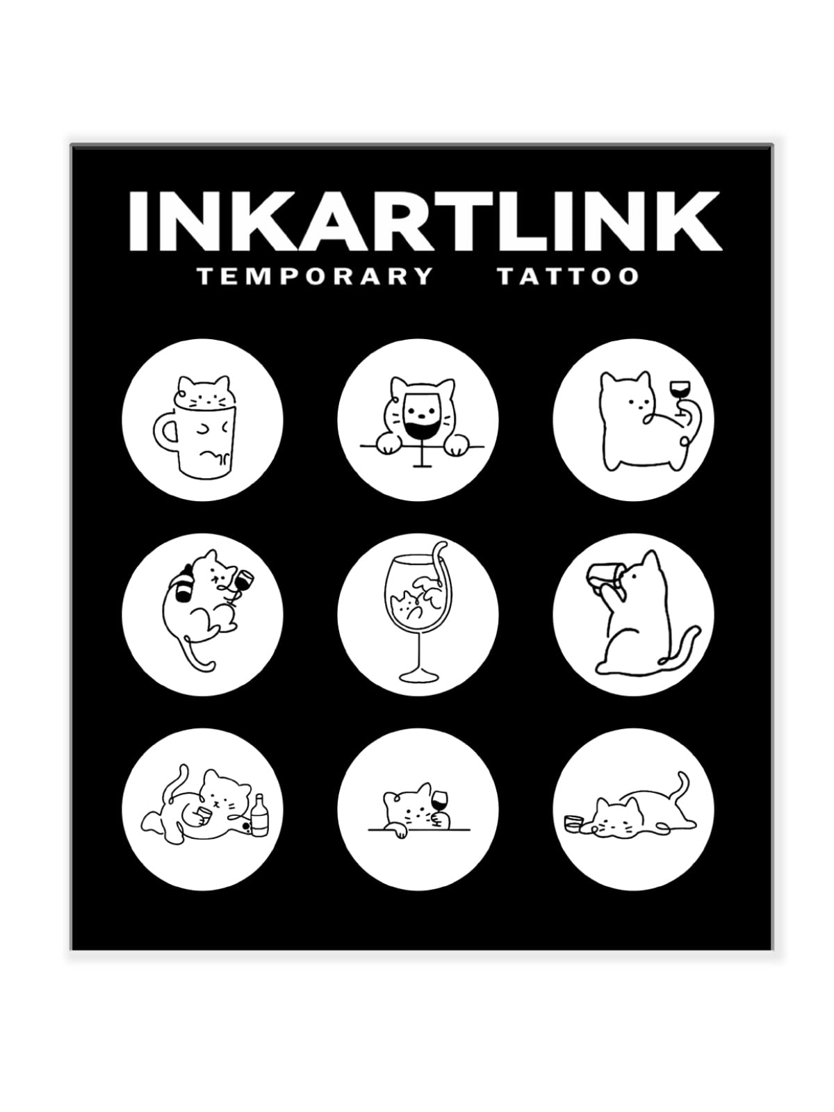 Inkartlink Semi-Permanent Cute Fat Cat Tattoo - Waterproof, Realistic, Lasts 1-2 Weeks, 9 Designs