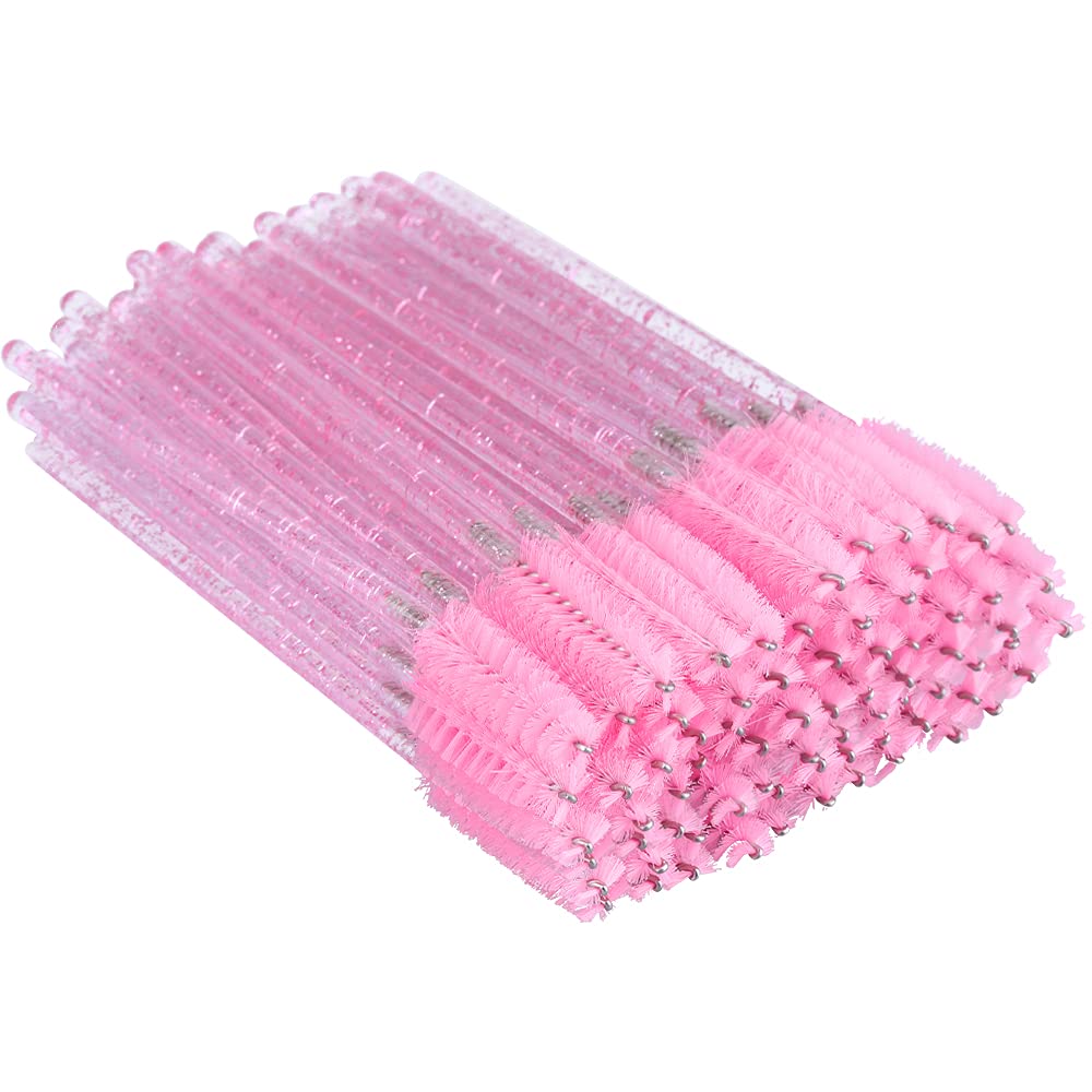 G2Plus 100Pcs Disposable Eyelash Mascara Brushes, Crystal Pink Lash Spoolies For Extensions