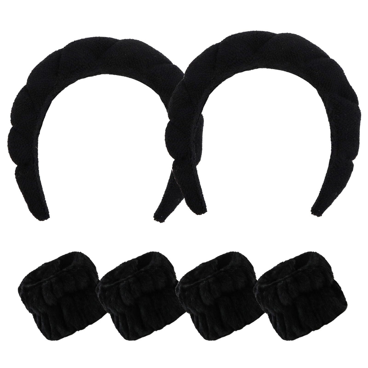 Casoty 6 Pcs Black Terry Cloth Headband & Wristband Set For Spa, Yoga, & Face Washing