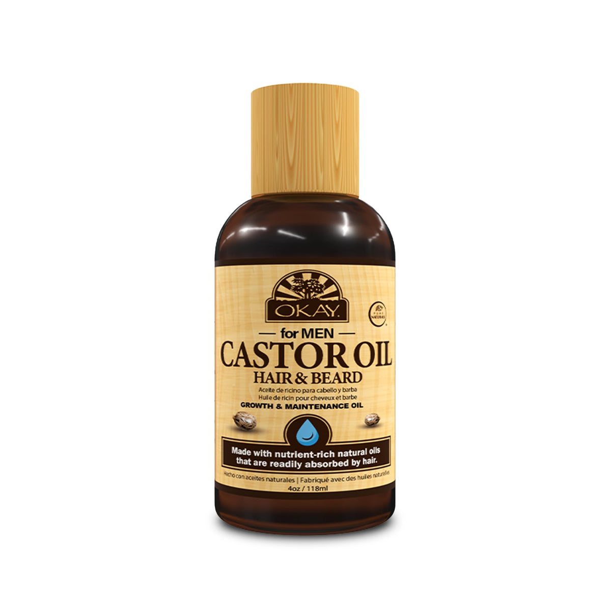 Okay-Men Castor Oil For Beard & Hair Growth, Lightweight 4Oz, Nourishing Formula