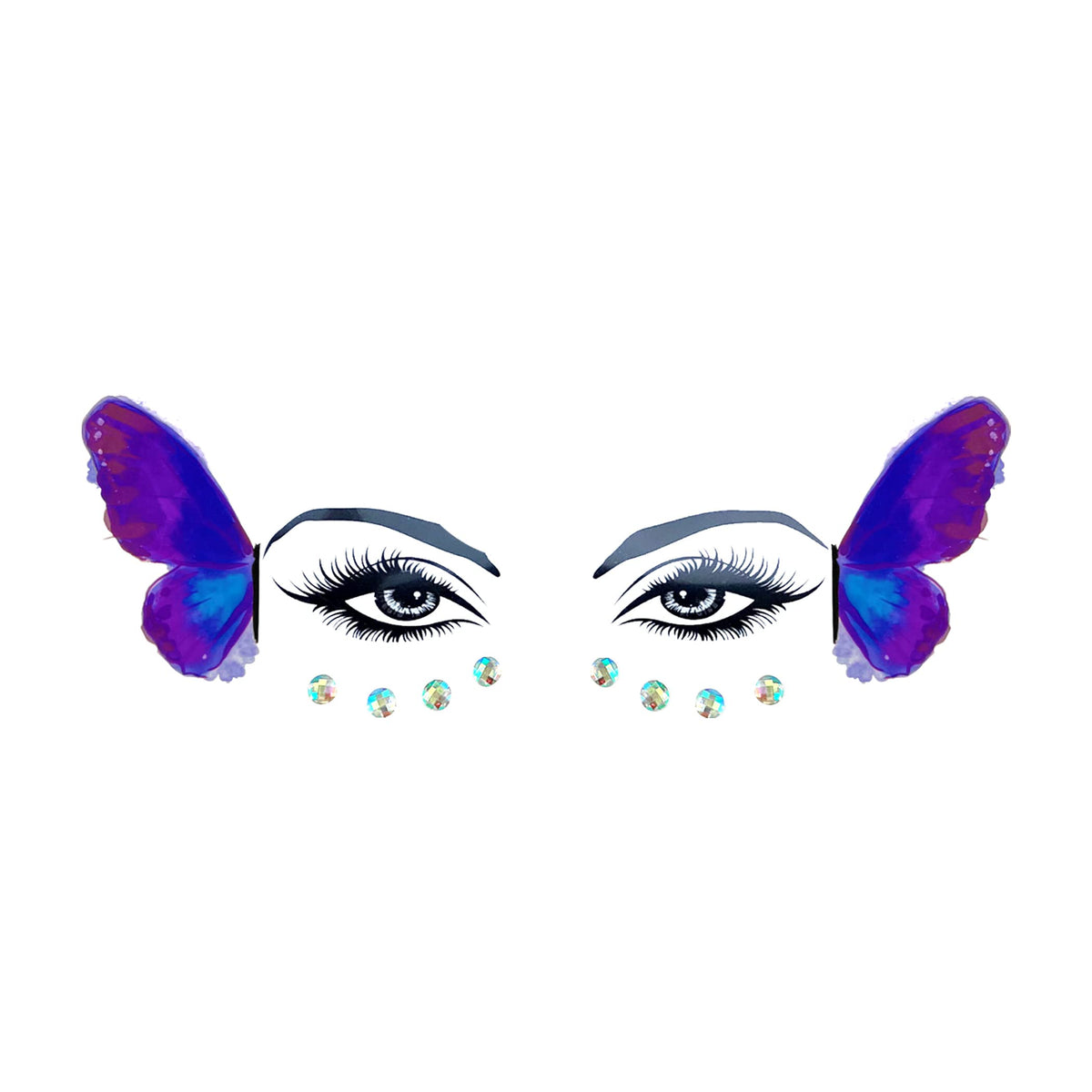 Neva Nude Purple Glitter Butterfly Face Tattoo With Sparkly Jewels - Waterproof & Made In Usa