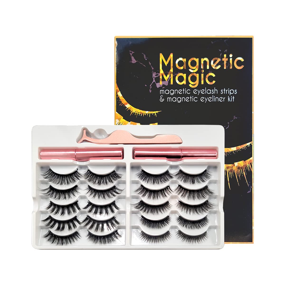 Amber Lash Magnetic Lashes Kit With Eyeliner, Reusable Faux Silk 3D/8D Look, Waterproof