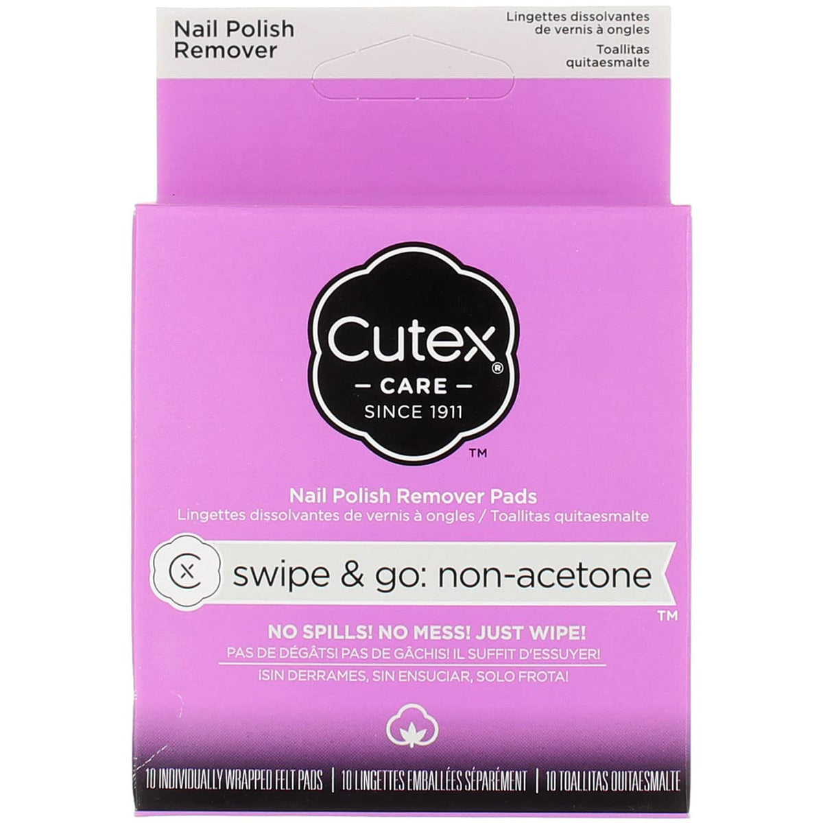 Cutex Care Non-Acetone Nail Polish Remover Pads, 10 Count - Revlon Nail Care Essentials