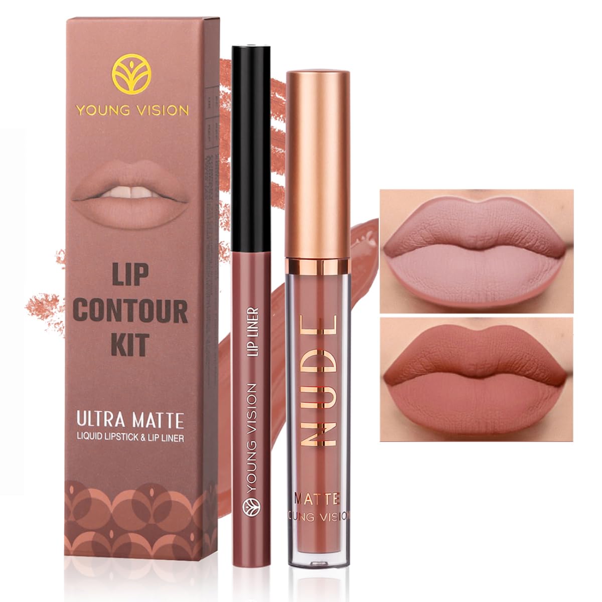 Young Vision Matte Liquid Lipstick & Lip Liner Combo Set - Waterproof, Long-Lasting Definition