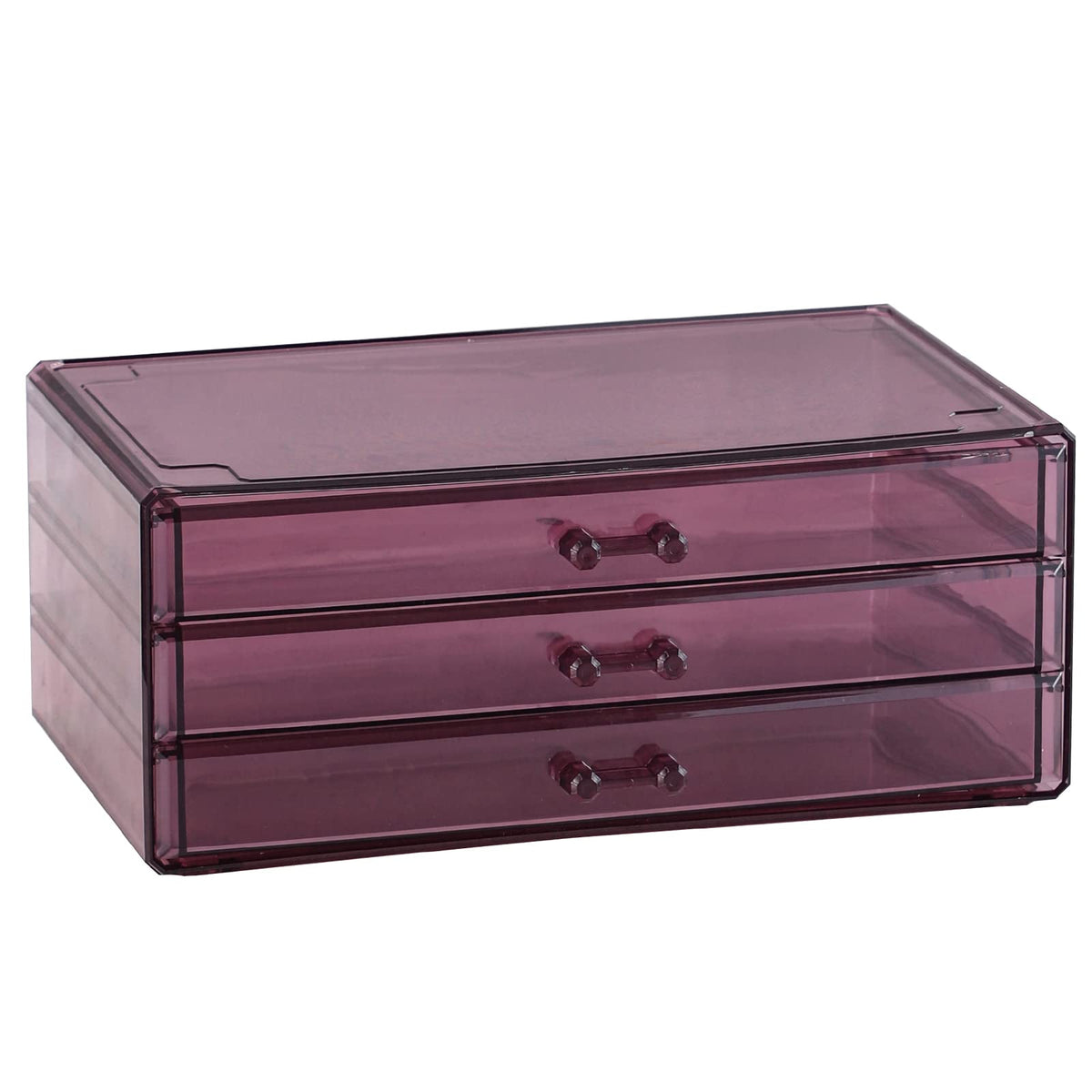 Cq Acrylic Purple Makeup Organizer with 3 Drawers - Stackable Cosmetic Display Case