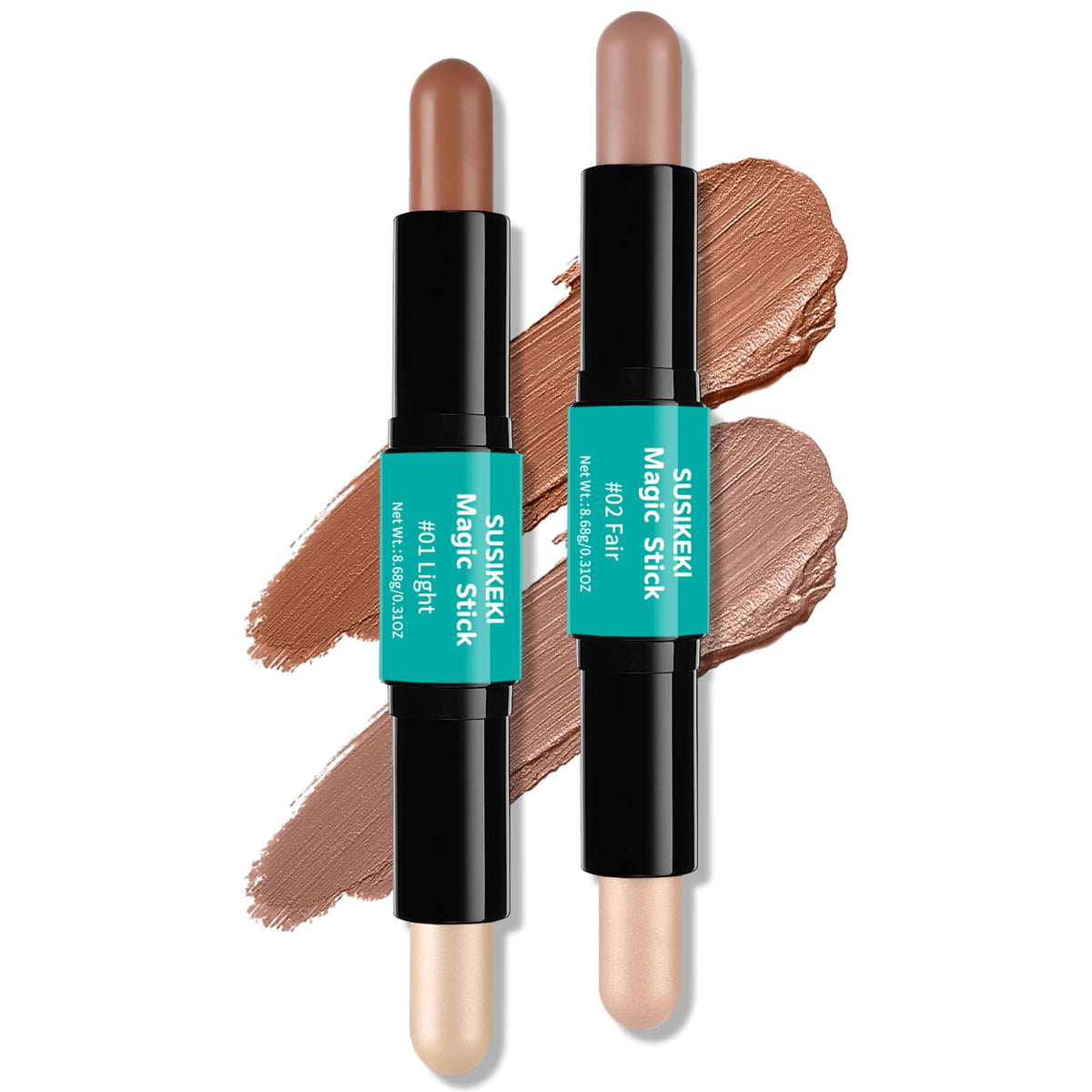 Susikeki Contour Stick Set - 2 Dual-Ended Highlighters & Cream Bronzer For All Skin Tones