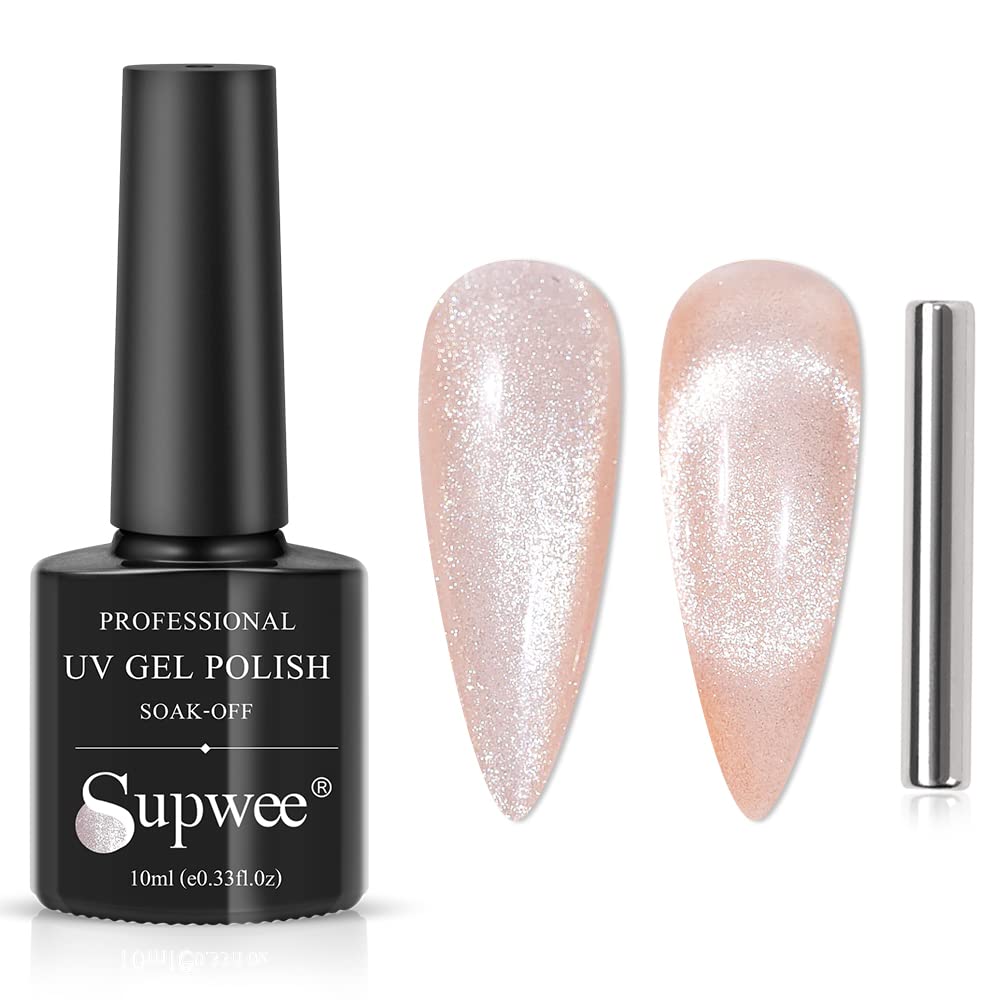 Supwee Nude Cat Eye Gel Nail Polish 10Ml - Magnetic Soak Off Uv/Led Polish With Stick