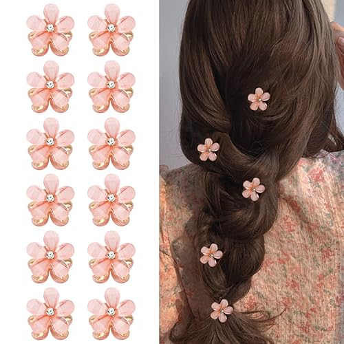 Ahoney 12Pcs Pink Daisy Hair Clips - Mini Flower Claw Clips For Women & Girls, Korean Accessories