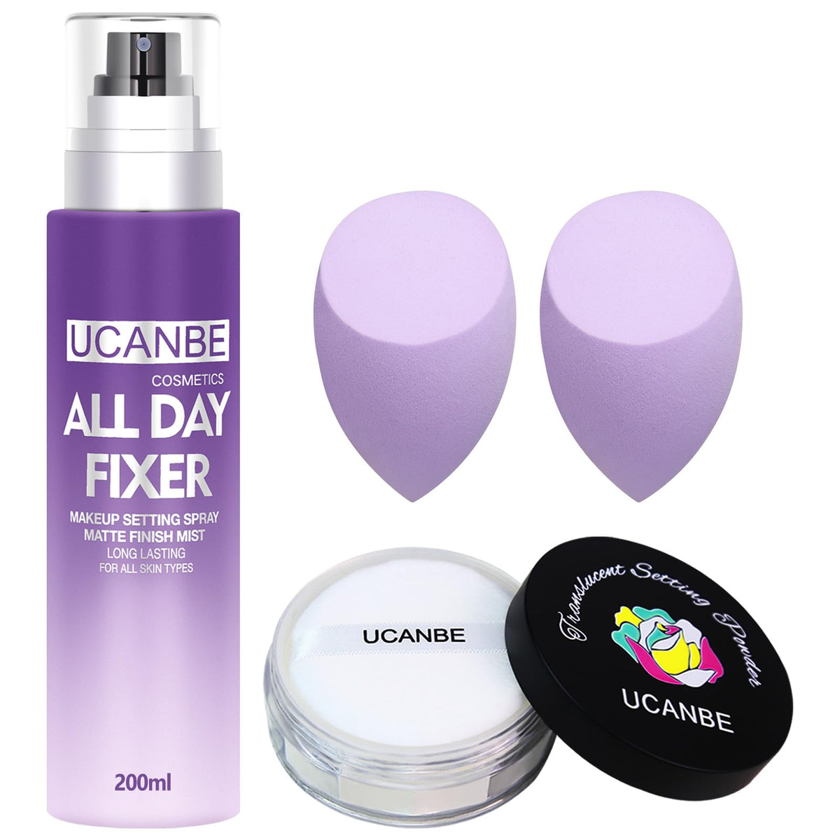 Ucanbemakeup Long Lasting Makeup Setting Spray Kit With Translucent Powder & Sponges, Matte Finish