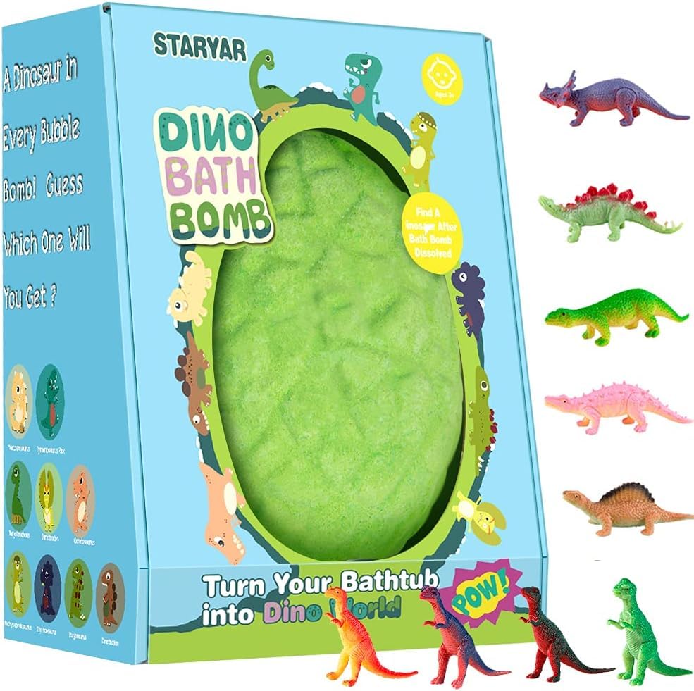 Staryar Dino Egg Bath Bombs With Surprise Toys - Fun Gift Set For Kids Ages 3-7, Green