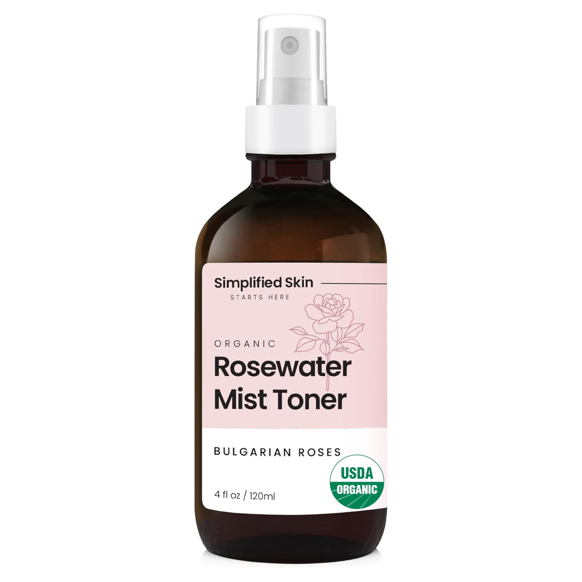 Simplified Skin Rose Water Spray - Usda Certified Hydrating Facial Toner & Makeup Setter, 4 Oz