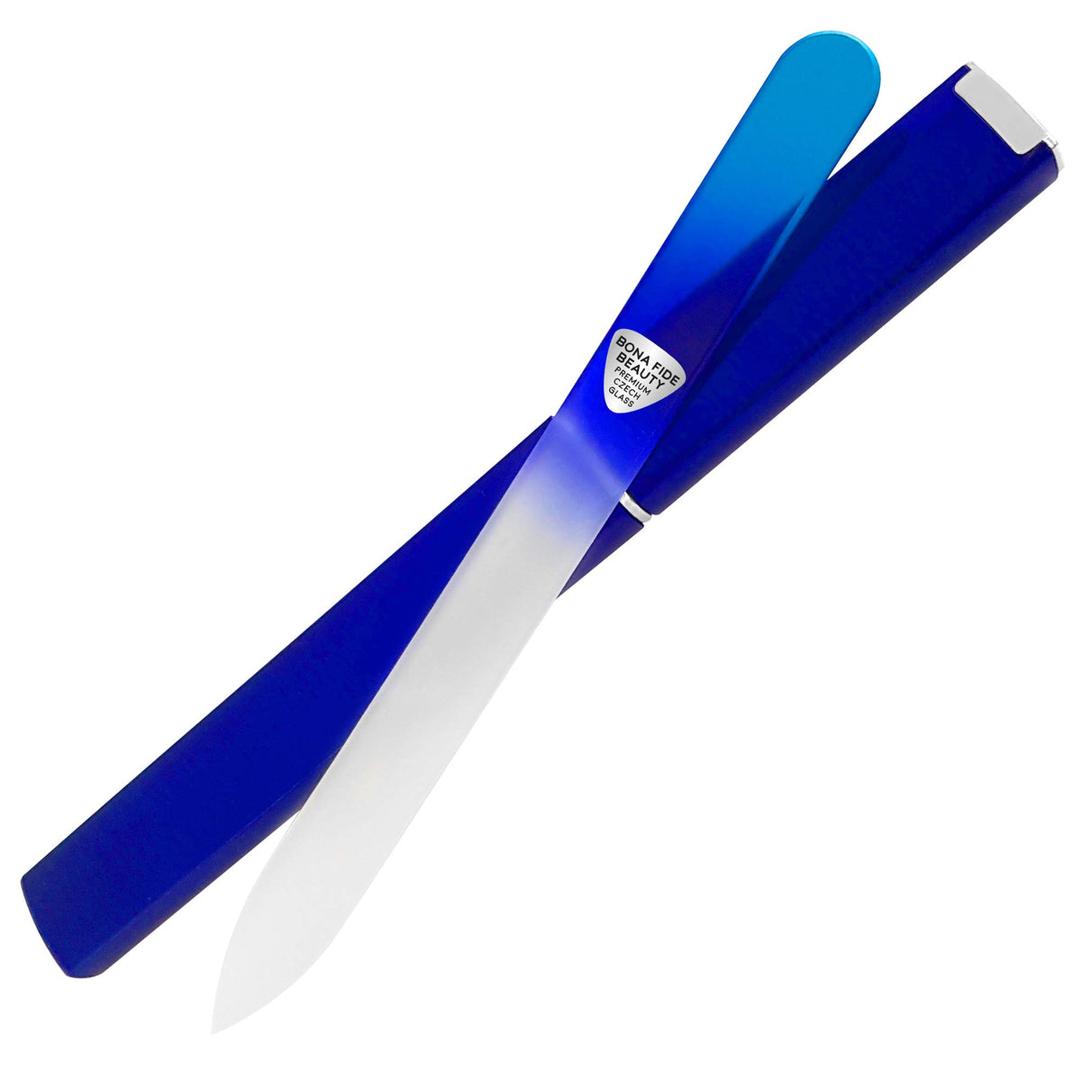 BONA FIDE BEAUTY Aqua Cobalt Glass Nail File with Case - Handcrafted Czech Glass, 1 Count