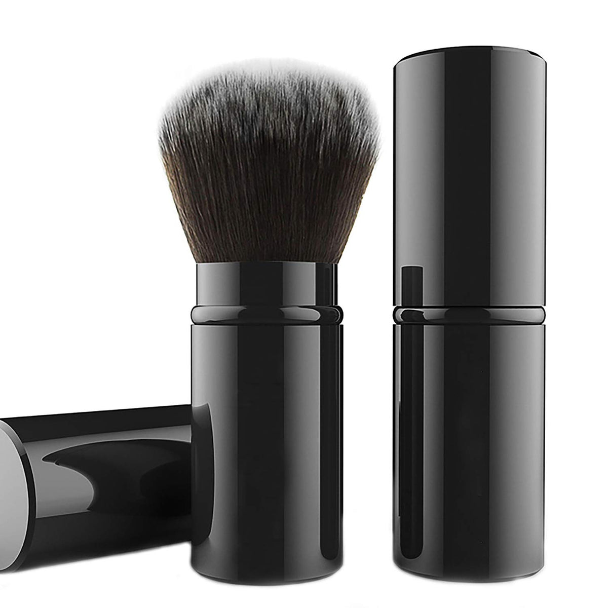 Falliny Retractable Makeup Brush - Travel Kabuki Face Brush for Blush & Powder, Black