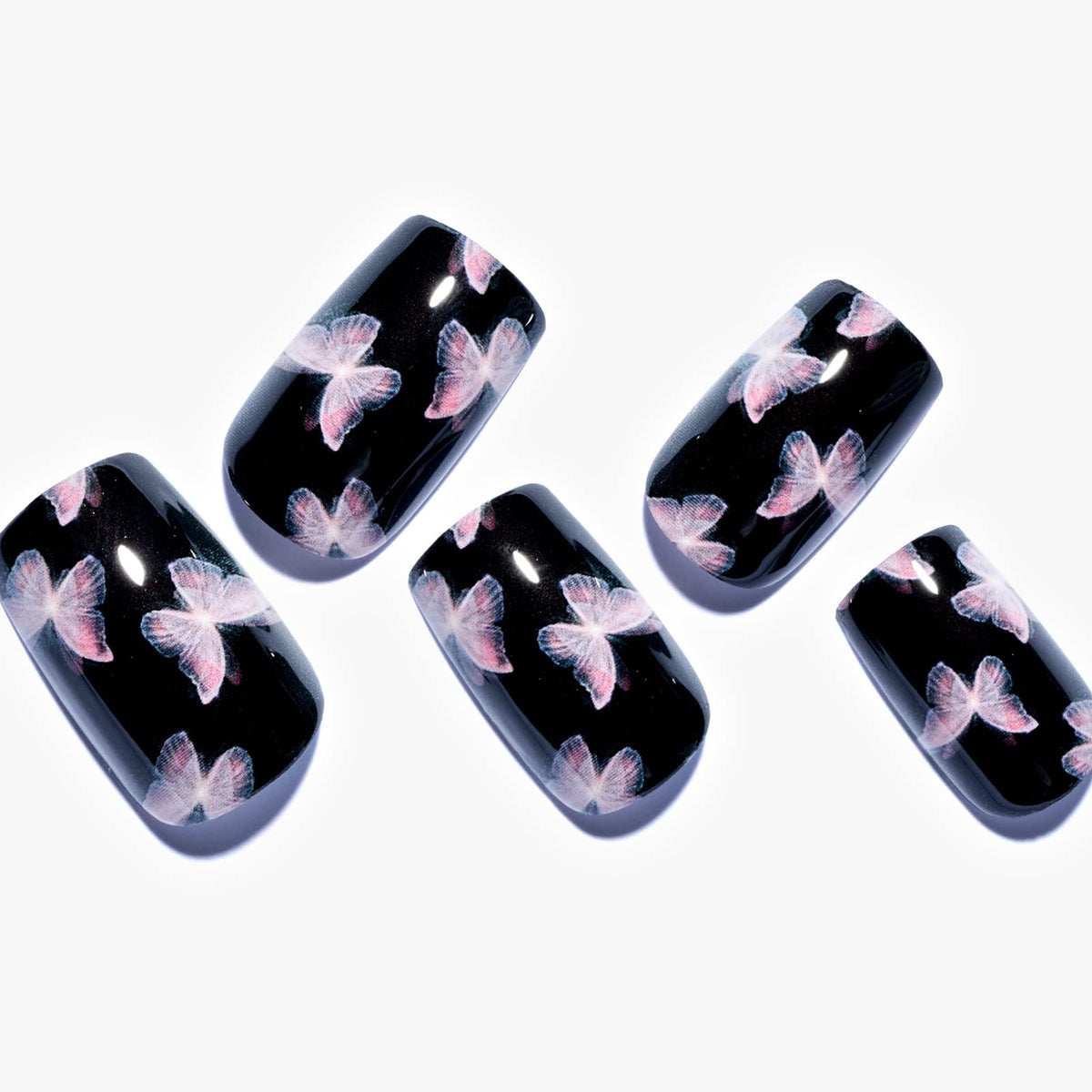 GLAMERMAID Short Square Press on Nails - 24 Pcs Pink Butterfly Acrylic Reusable Nail Kits