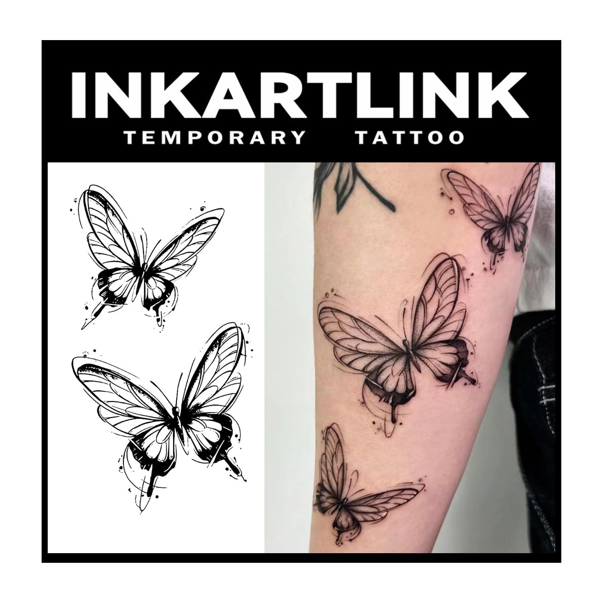 Inkartlink Medium Butterfly Temporary Tattoo - Waterproof, Realistic, Lasts 1-2 Weeks