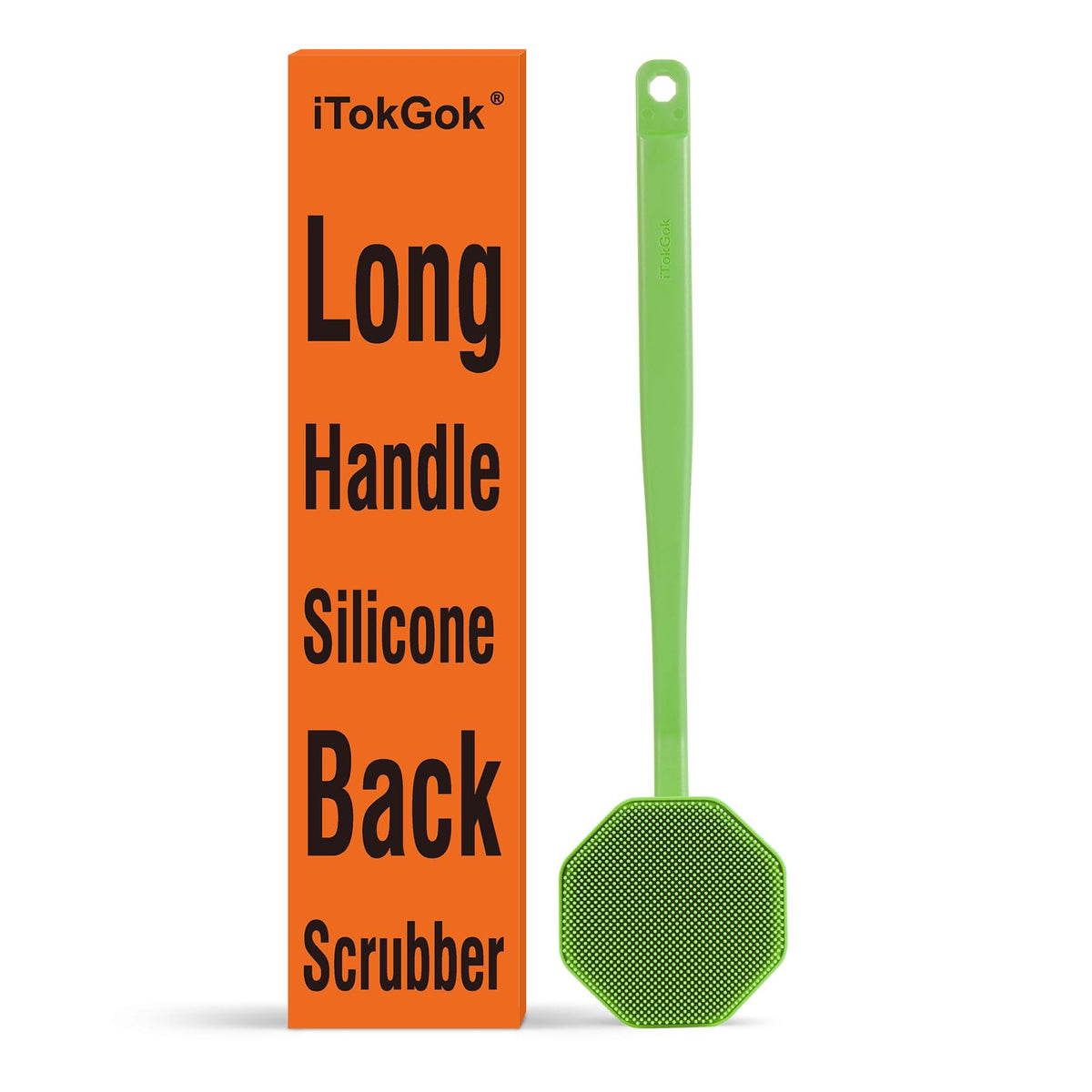 Itokgok Silver-Infused Silicone Back Scrubber With Long Handle - Ergonomic Green Shower Brush