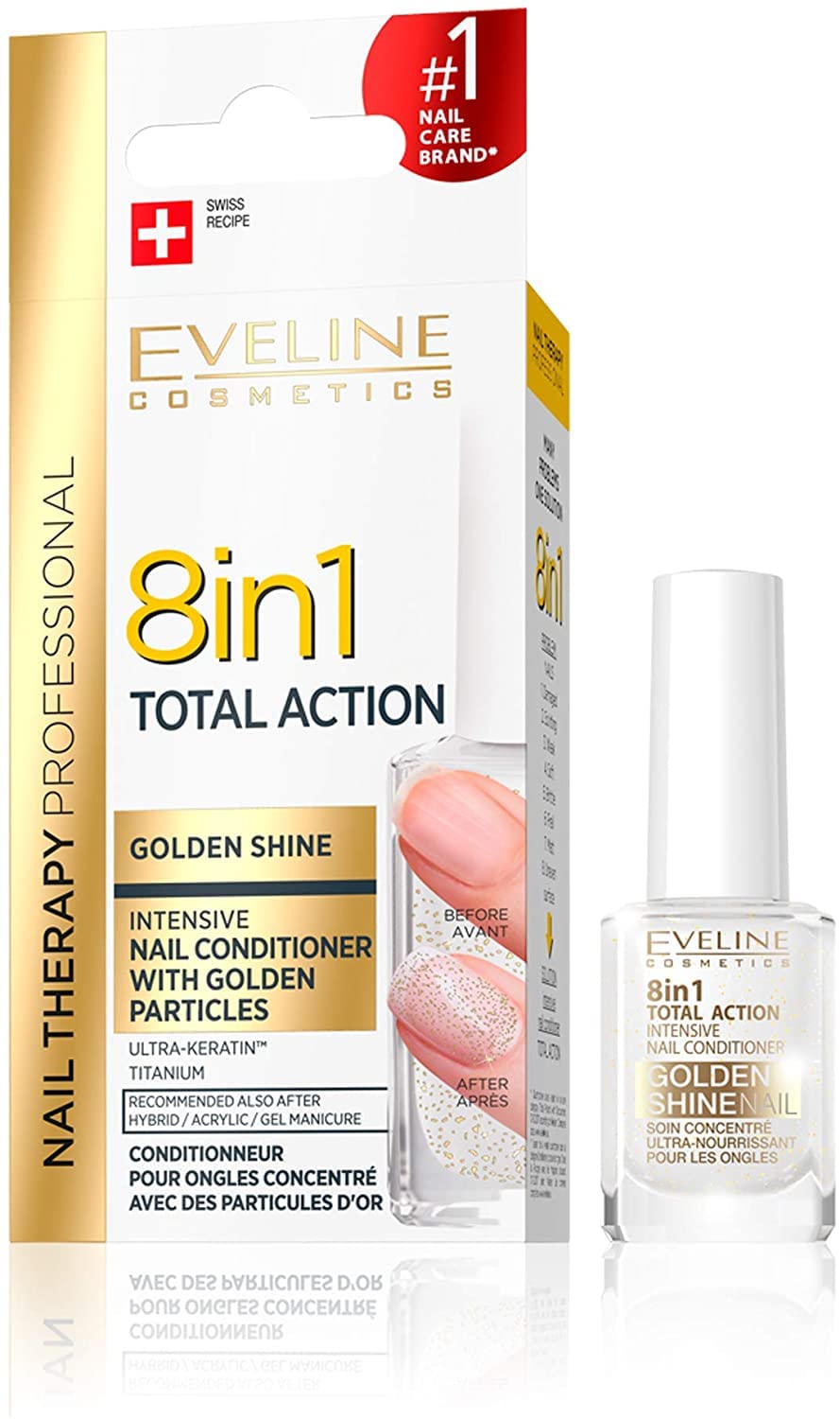 Eveline Nail Conditioner 8In1, 12Ml - Golden Shine Treatment For Stronger Nails