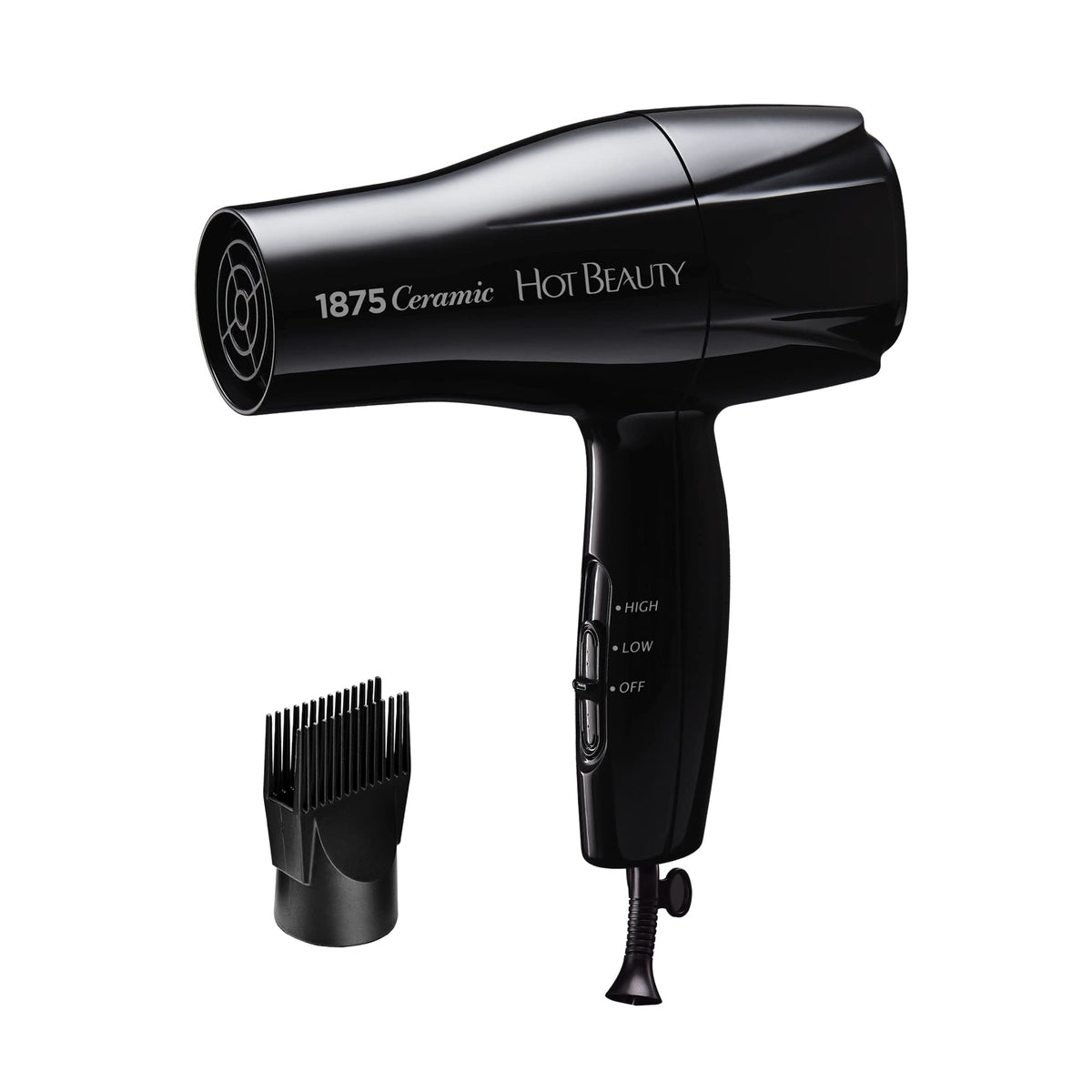 Hot Beauty 1875W Ceramic Hair Dryer, Fast Drying, Multi-Setting, Detangler, Compact, Black