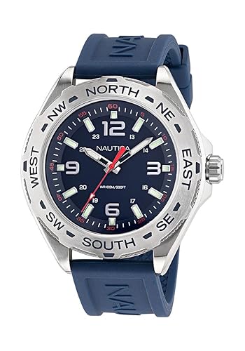 Nautica Men'S Clearwater Beach Blue Silicone Strap Watch - Silver Tone/Blue