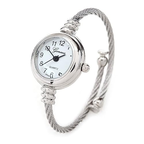 Geneva Silver Cable Band Women'S Small Bangle Watch - Stylish & Elegant Timepiece