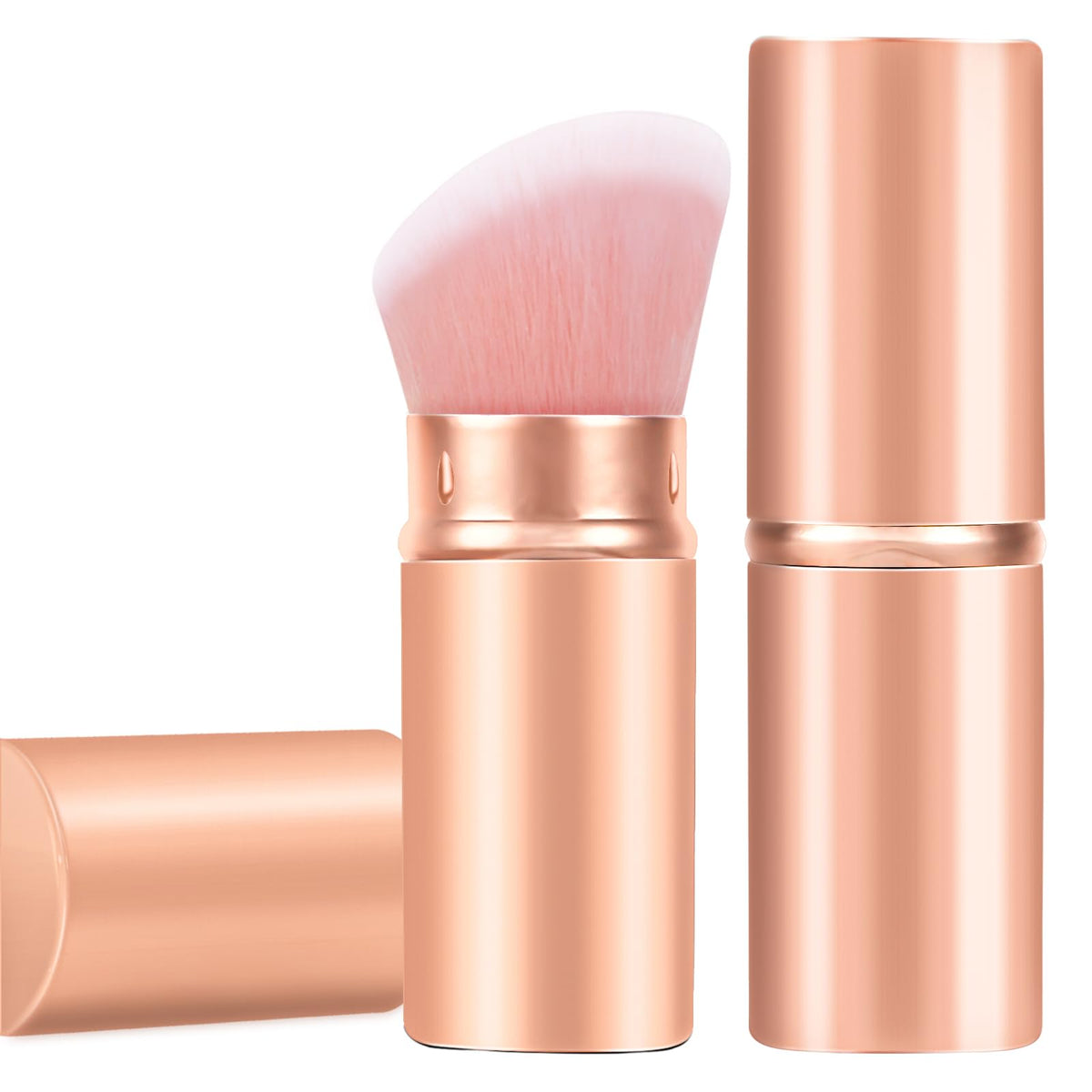 Falliny Retractable Kabuki Makeup Brush - Large Angled Blush & Foundation Brush In Rose Gold