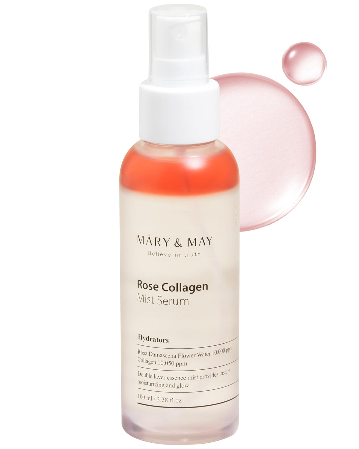 Mary&May Rose Collagen Mist Serum - Hydrating Essence Spray For Radiant, Glowing Skin, 3.38 Fl. Oz