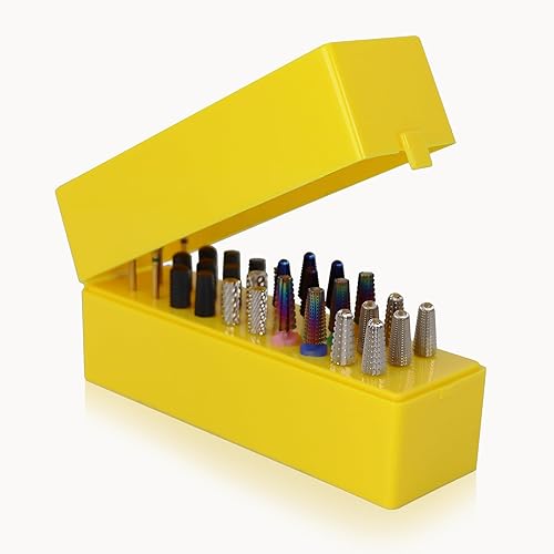 Pana Nail Drill Bit Holder - Dust Proof Storage Organizer For 30 Holes, Yellow, Ceramic & Plastic