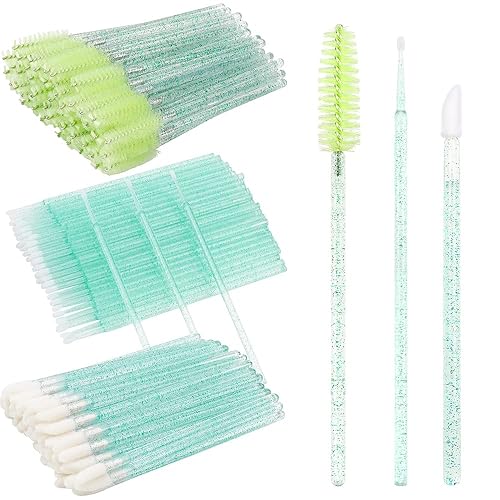 Mekupeu 300 PCS Eyelash Extension Micro Swab Brush & Spoolie Applicators - Green Handle