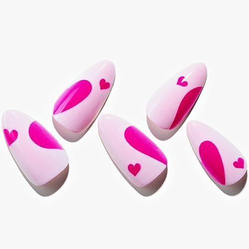 GLAMERMAID Hot Pink Oval Press on Nails - Sweet Heart Design, Short Fake Nail Kits