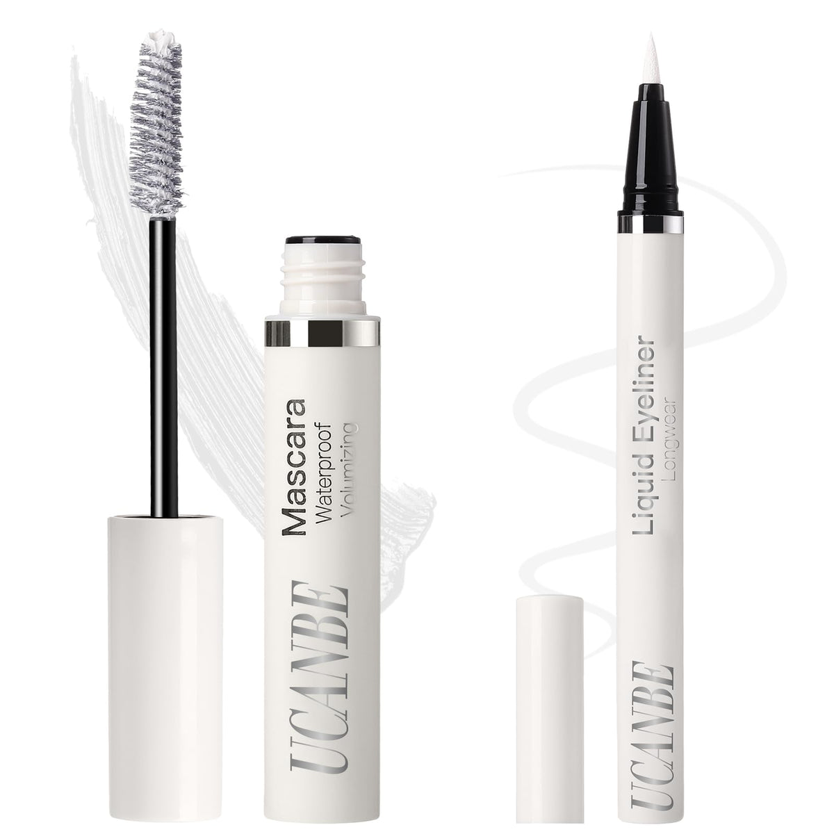 Ucanbe White Mascara & Liquid Eyeliner Set - Waterproof, Smudge-Proof Eye Makeup Duo