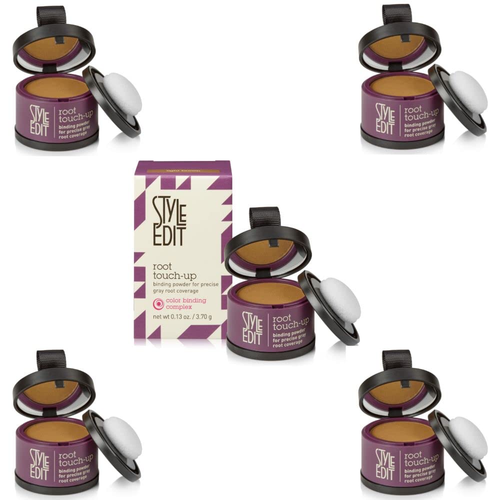 Style Edit Light Brown Root Touch Up Powder - 5 Pack, Water Resistant, Non-Sticky, Compact