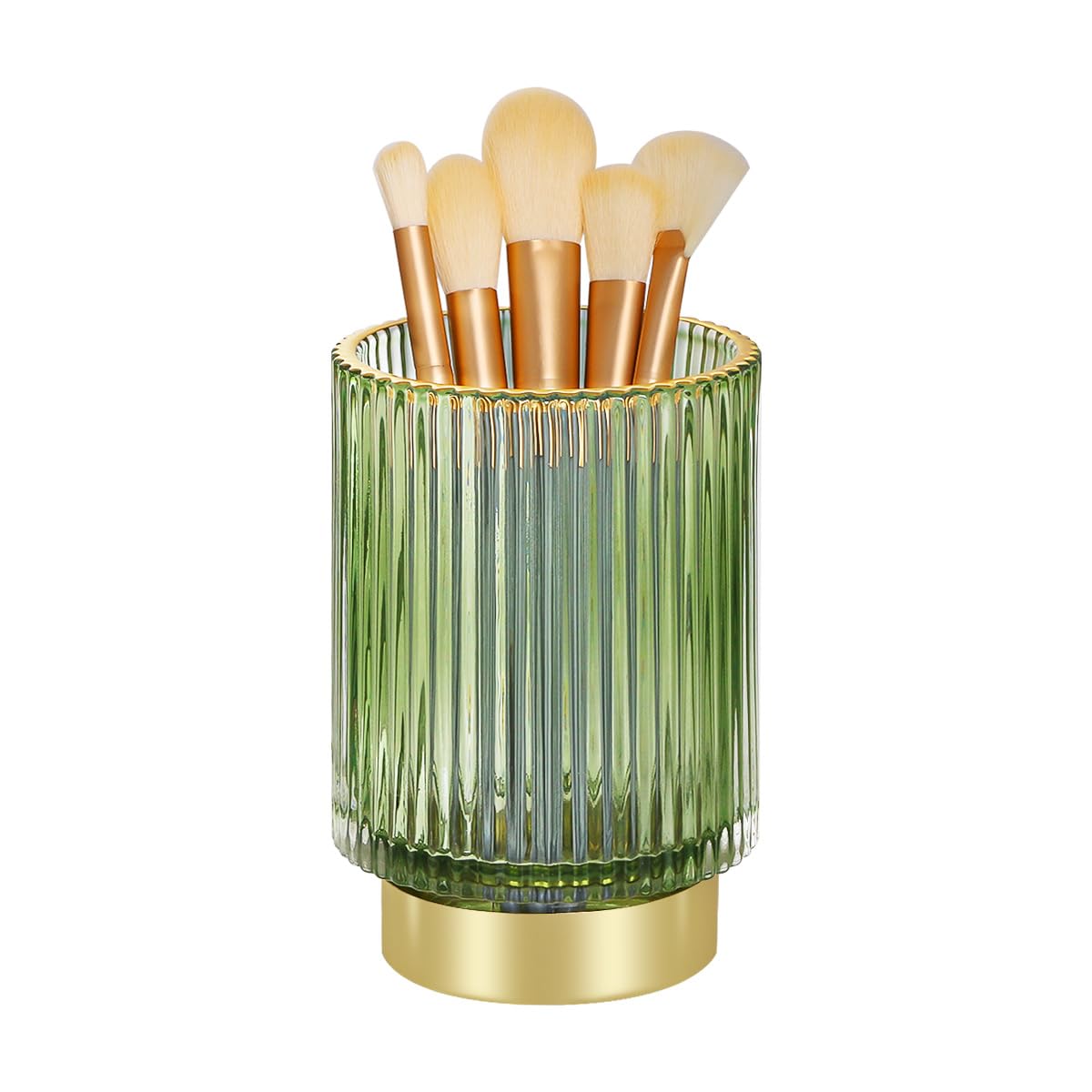 Fvstar Glass Makeup Brush Holder - Large Green Organizer For Vanity & Bathroom Countertop