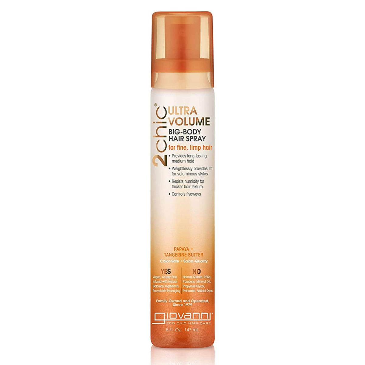 Giovanni 2Chic Ultra-Volume Hair Spray With Papaya & Tangerine Butter, 5 Fl Oz, Color