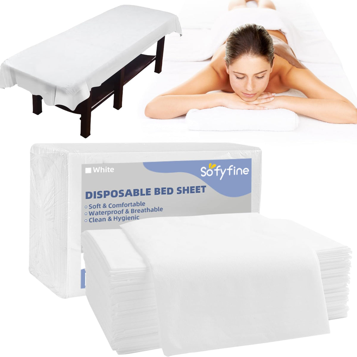 Sofyfine Heavy Duty Disposable Massage Table Sheets 31&quot;X71&quot; (40 Pcs) Waterproof White