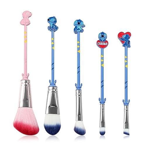 WeChip 5pcs Stich Makeup Brushes Set - Blue Metal Brushes for Girls & Women