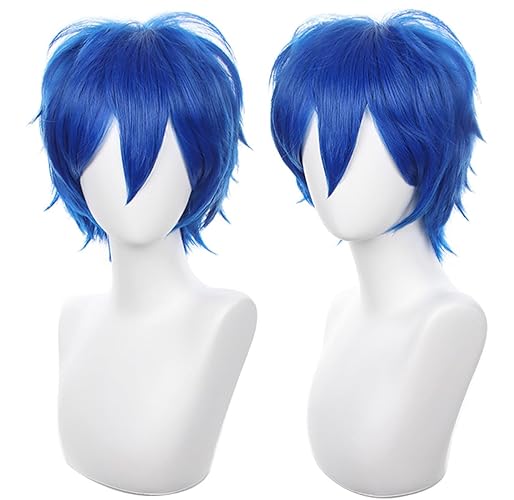 COSPLAZA Blue Short Spiky Fluffy Wig - Heat Resistant Synthetic Hair for Men & Women Halloween Party