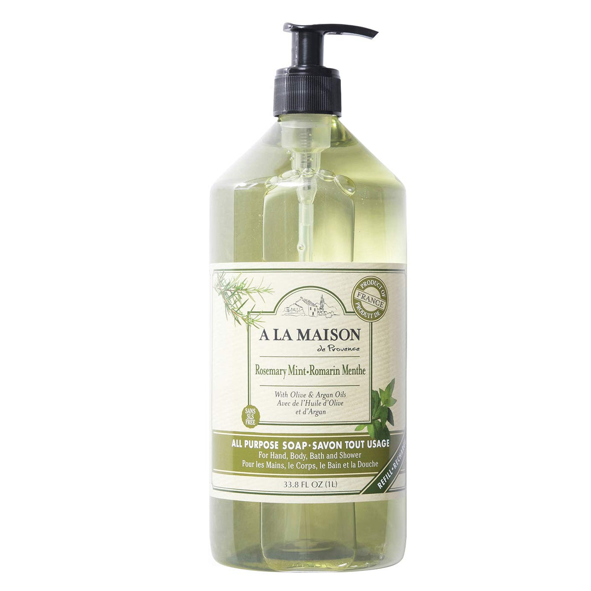 A La Maison Rosemary Mint Liquid Hand Soap - Natural, Vegan, 33.8 Oz, Biodegradable