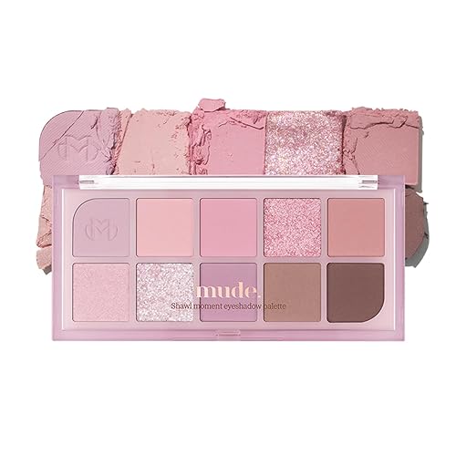 Mude 10 Shades Eyeshadow Palette - Matte & Shimmer, Highly Pigmented Korean Makeup, 04 Lilac Moment