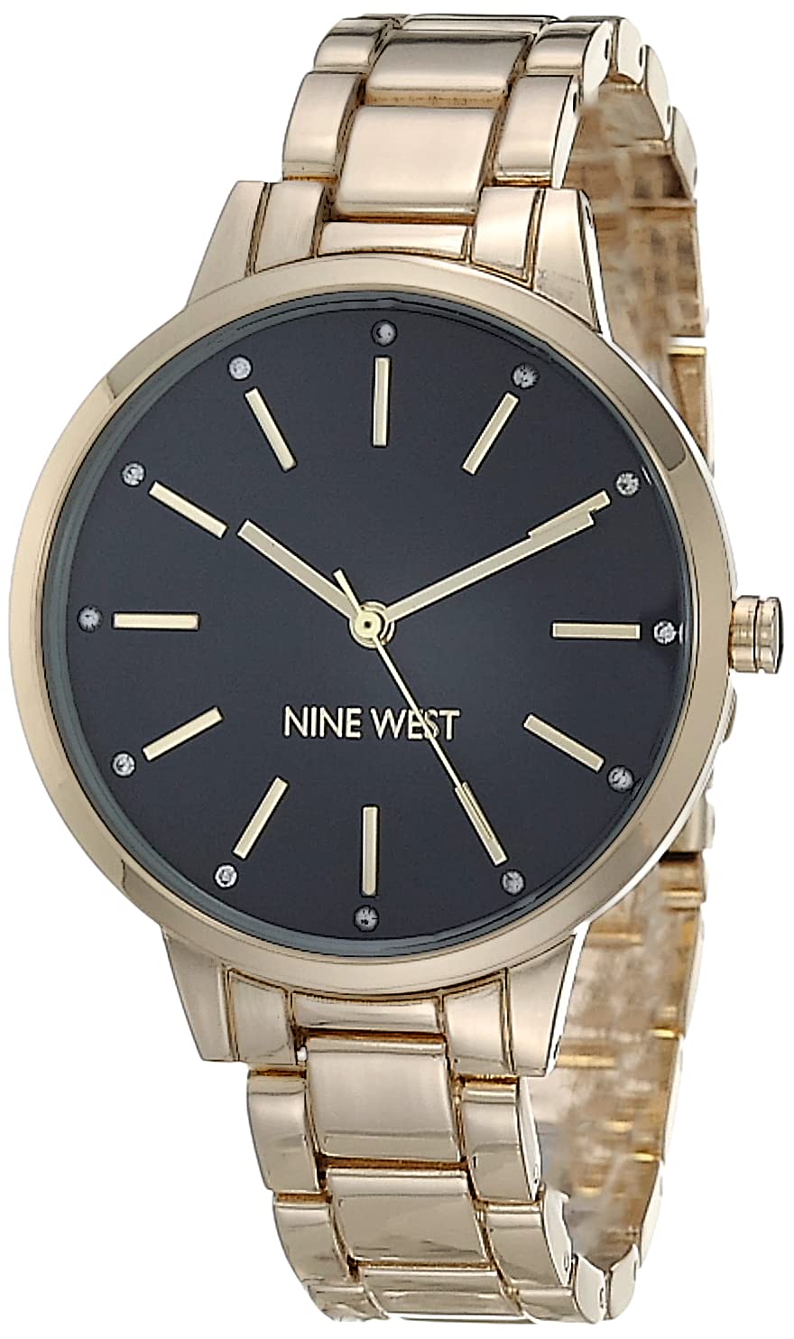 Nine West Gold Black Quartz Dress Watch For Women, Metal Strap, Model Nw/2098Bkgb