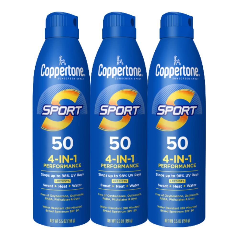 Coppertone Sport Sunscreen Spray Spf 50, Water Resistant, 5.5 Oz, Pack Of 3