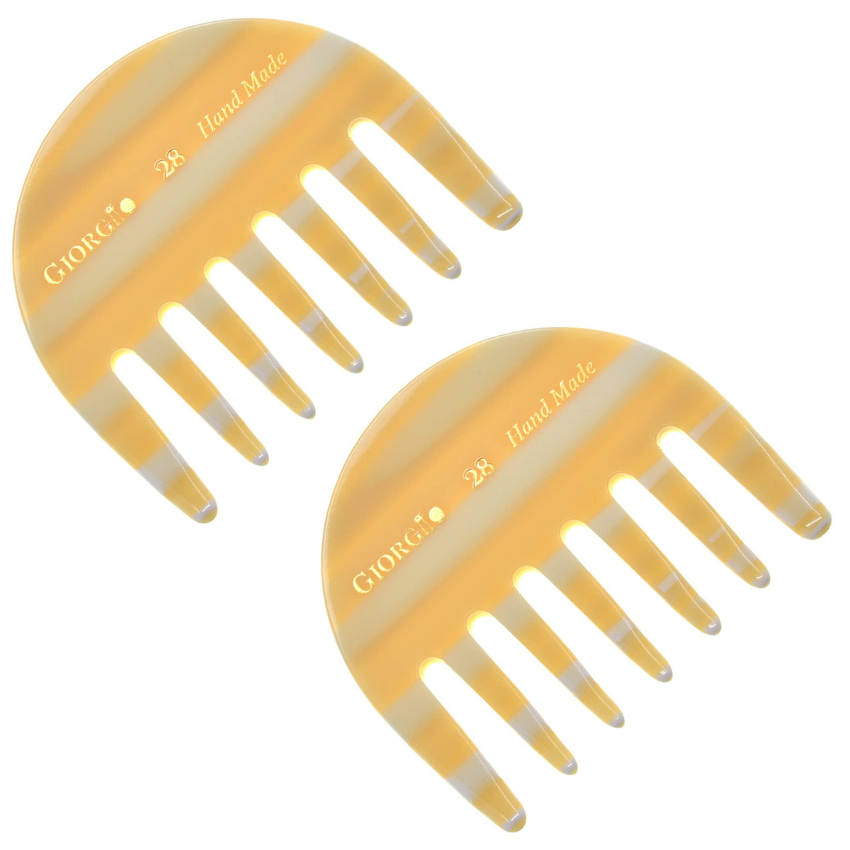 Giorgio G28 Wide Tooth Comb Set - Handmade Detangling Combs For Thick Hair, Ivory, 2 Pack