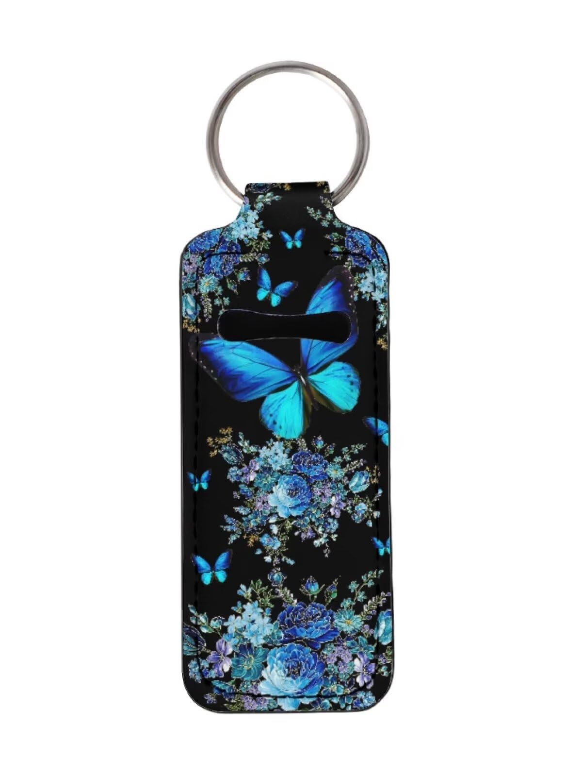 Gearider Blue Butterfly Flowers Chapstick Holder Keychain - Waterproof Lip Balm Case For Travel