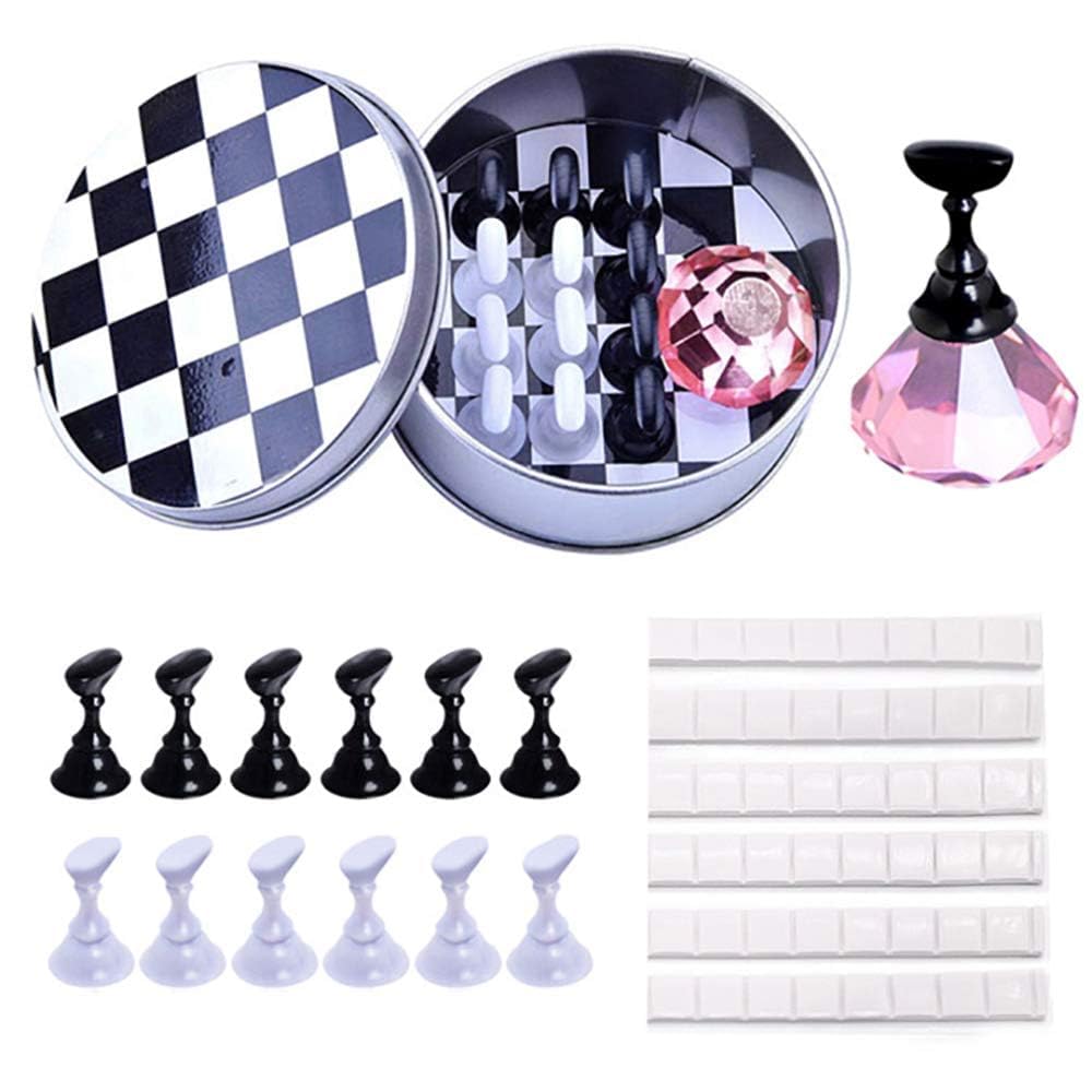 Kalolary Nail Art Holder Set With 48 Reusable Adhesive Putty & Magnetic Tips - Pink Acrylic Display