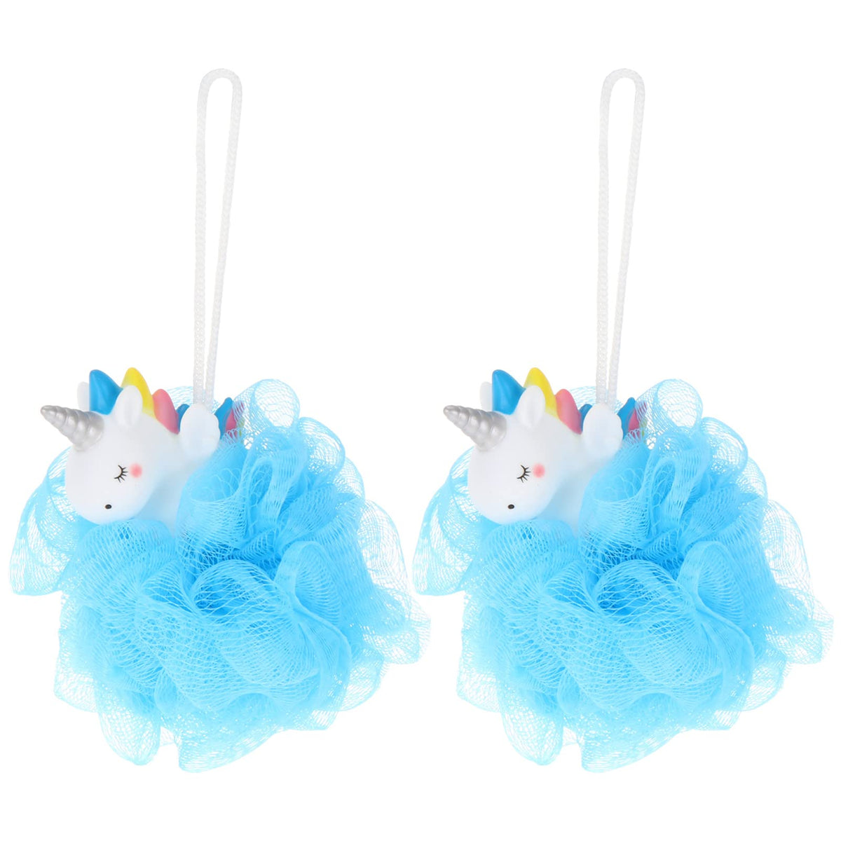 Uonlytech Unicorn Bath Scrubber - Blue Loofah Sponge For Adults, Mesh Shower Puff, 1 Count